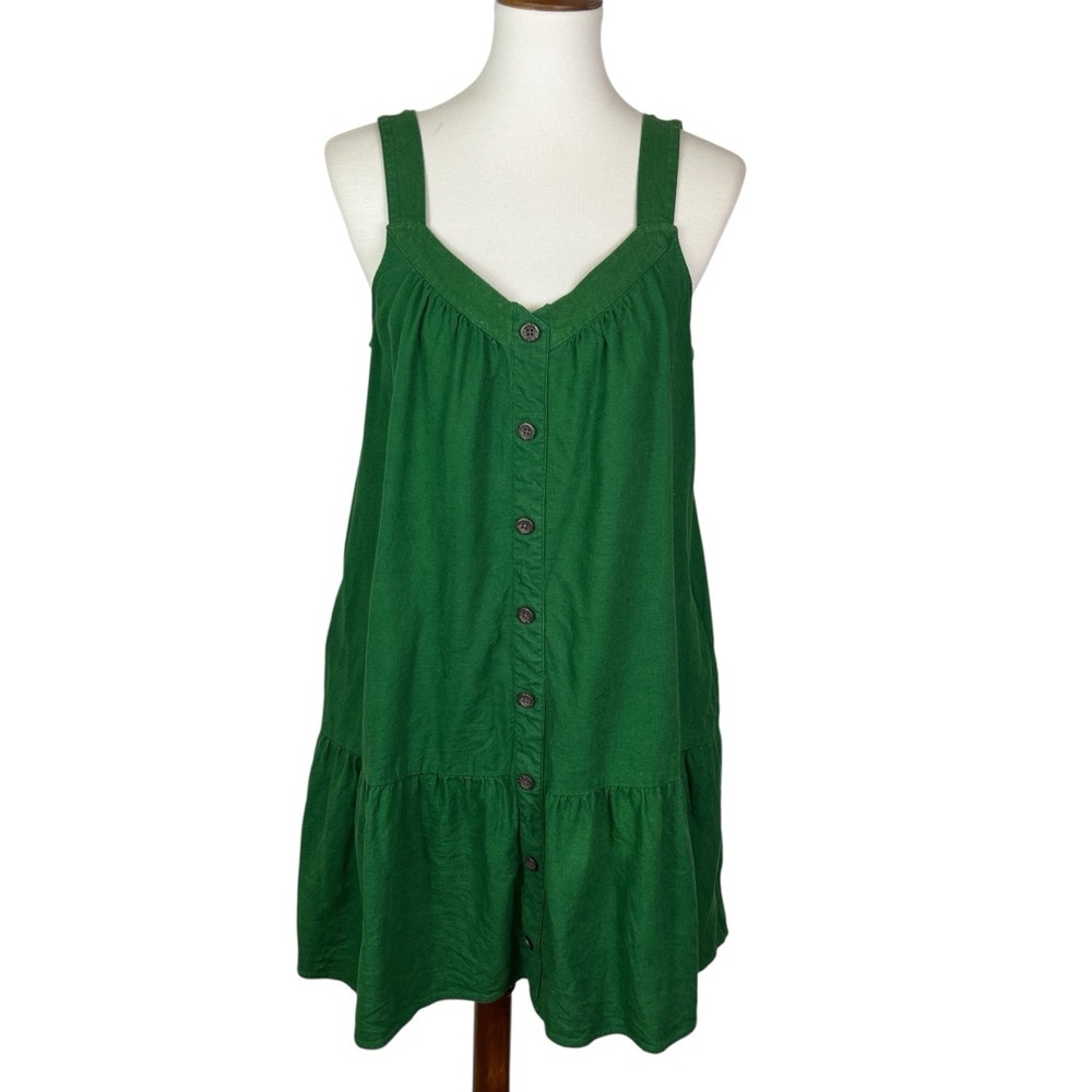 J.Crew Factory Green Linen Blend Button Front Mini Dress Size 8 Pockets Casual - Picture 4 of 11